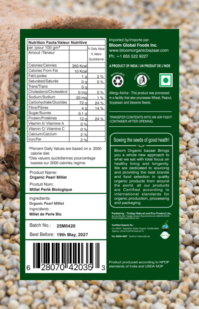 Bloom Organic Bajra Whole Pearl Millet 908 g