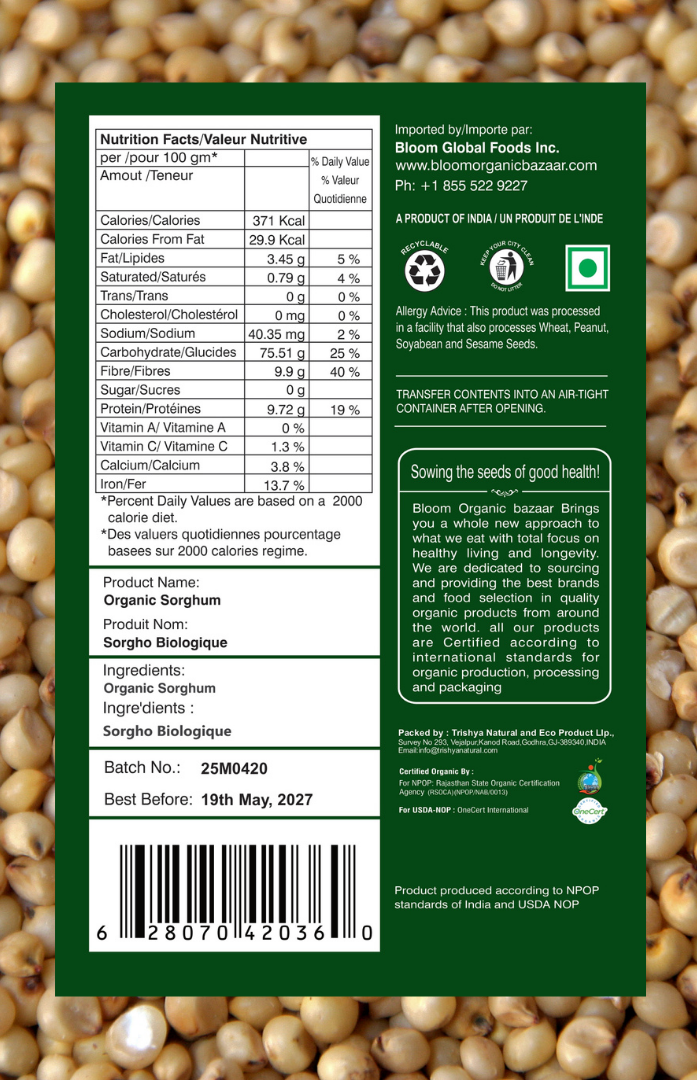 Bloom Organic Jowar Whole Sorghum Millet 908 g