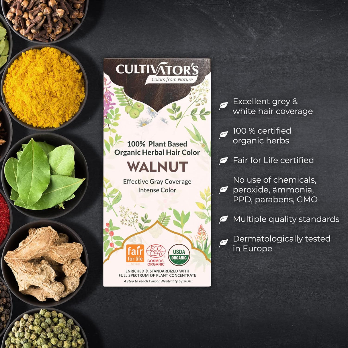 Cultivator's Organic Herbal Walnut Hair Color (4x25g)