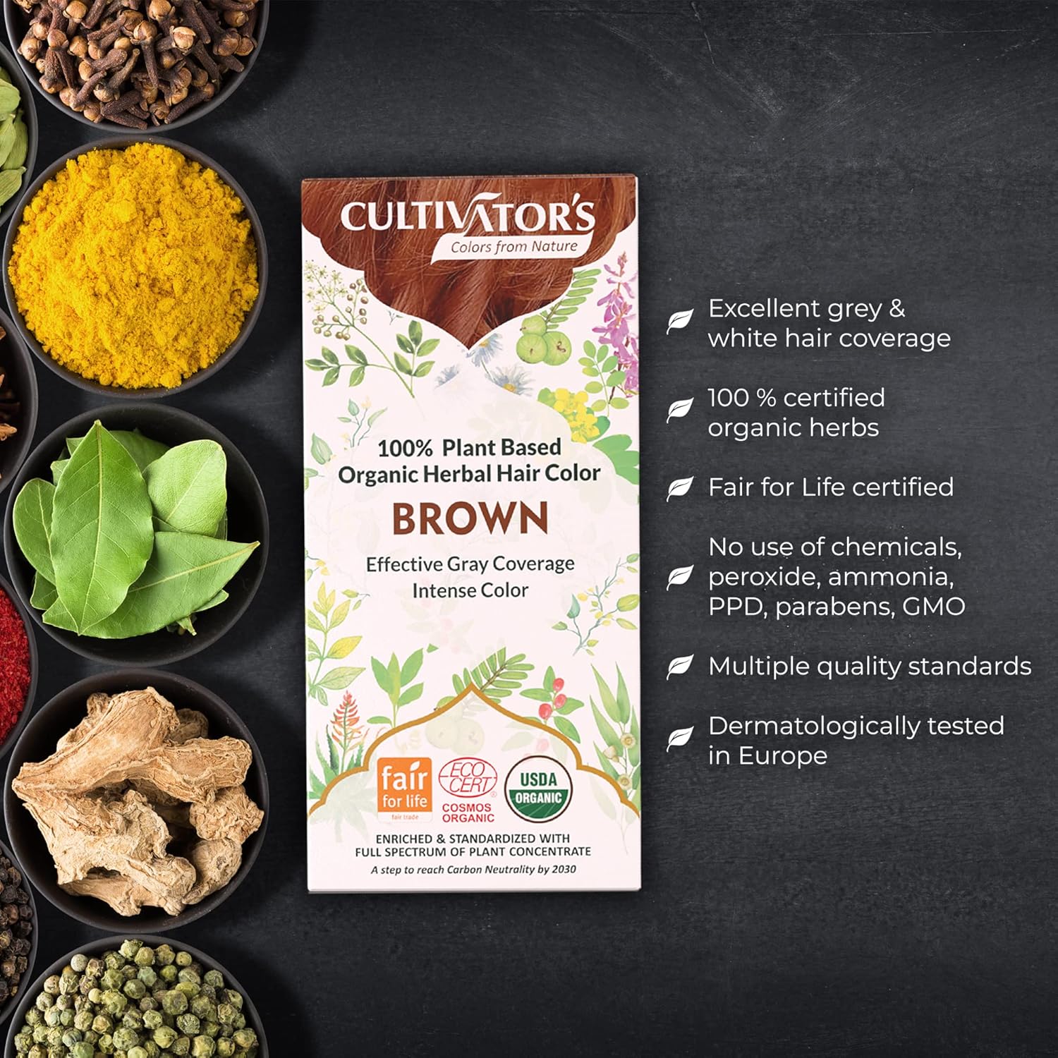 Cultivator's Organic Herbal Brown Hair Color (4x25g)