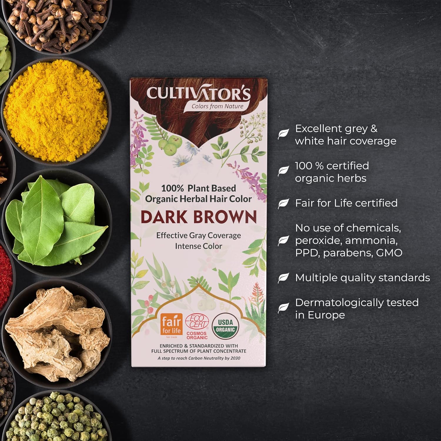 Cultivator's Organic Herbal Dark Brown Hair Color (4x25g)