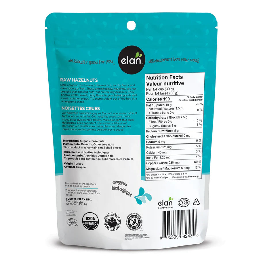Elan Organic Raw Hazelnuts 165 g