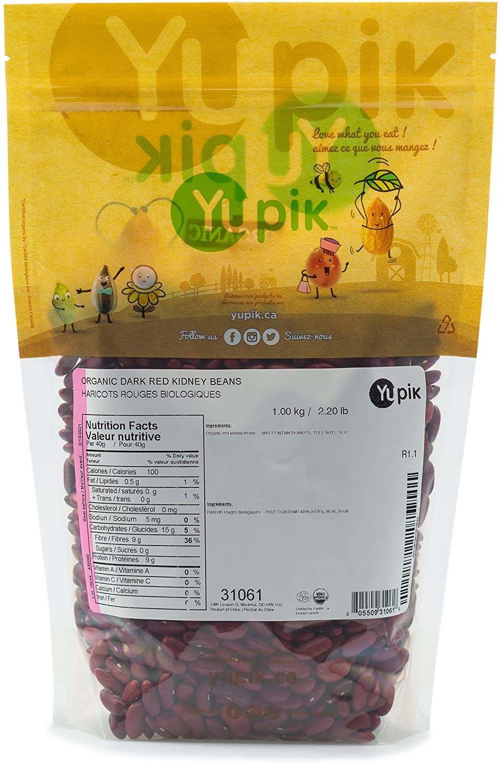 Yupik Organic Dark Red Kidney Beans, 1Kg